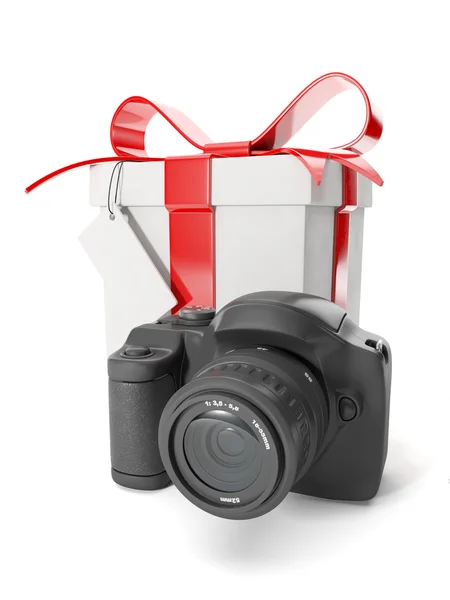 3d illustration: Technology as a gift the prize to win. Camera a — Stock Photo, Image