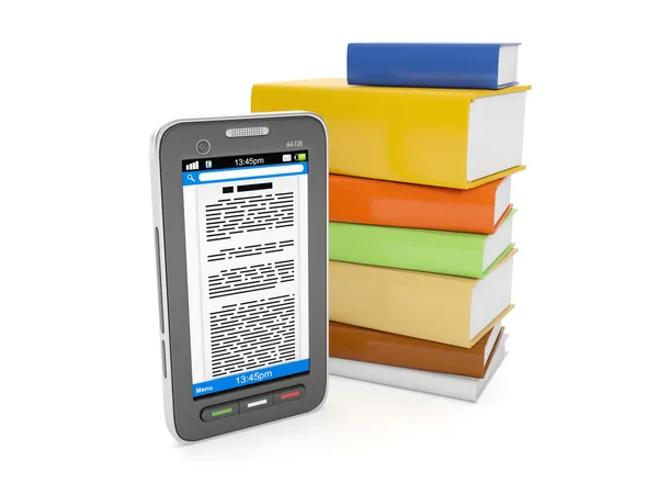 3d illustration: E-Books. Mobile phone and a group of books — Stock Photo, Image