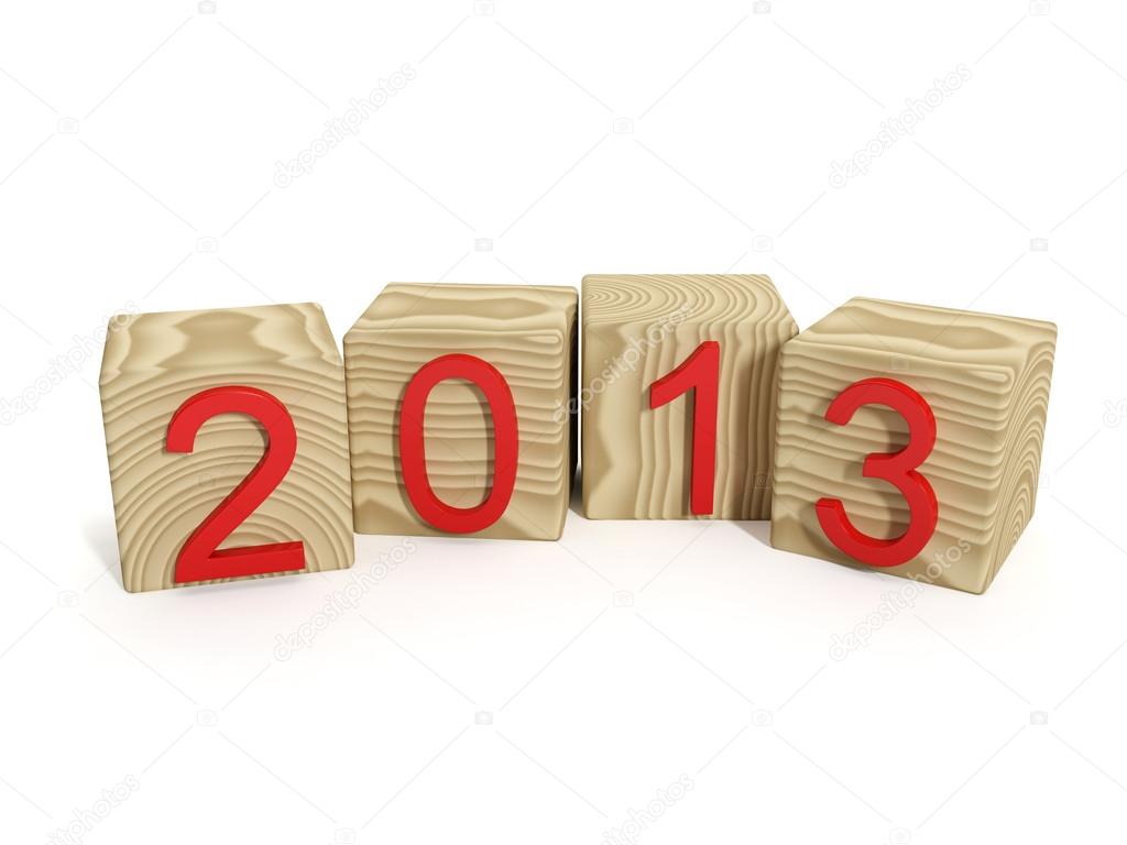 3d illustration: New Year holiday. Wooden blocks with the inscri