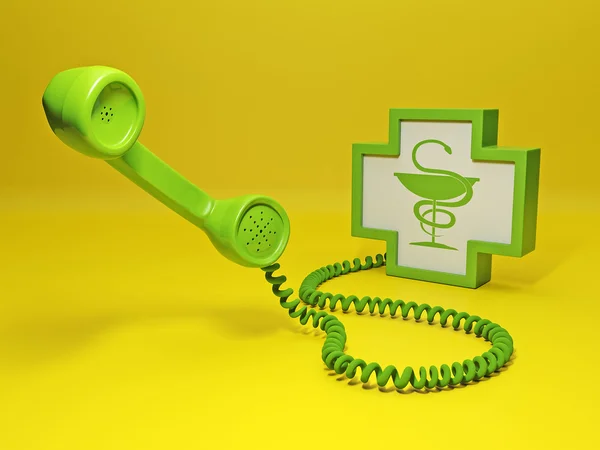 Chamar o médico. Grande telefone retro verde e medicina sinal . — Fotografia de Stock