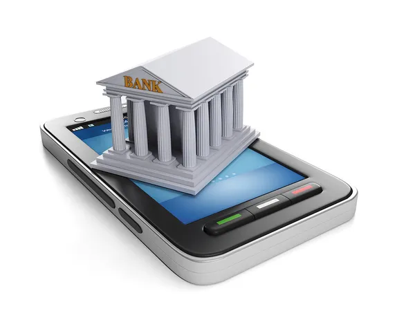3D illustratie: mobiele technologie. mobiel bankieren, mobiele telefoon — Stockfoto