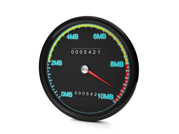 3d illustration of computer technologies. Speedometer measures t — Stock Photo, Image