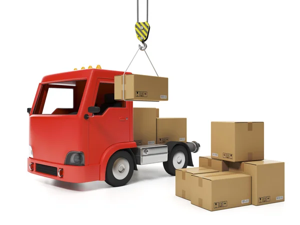 3d illustration: Freight. Group of cardboard boxes and a truck — Stock Photo, Image