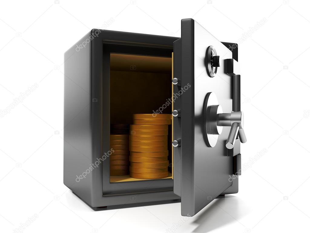 3d illustration: Money savings. Group of coins in the safe keepi