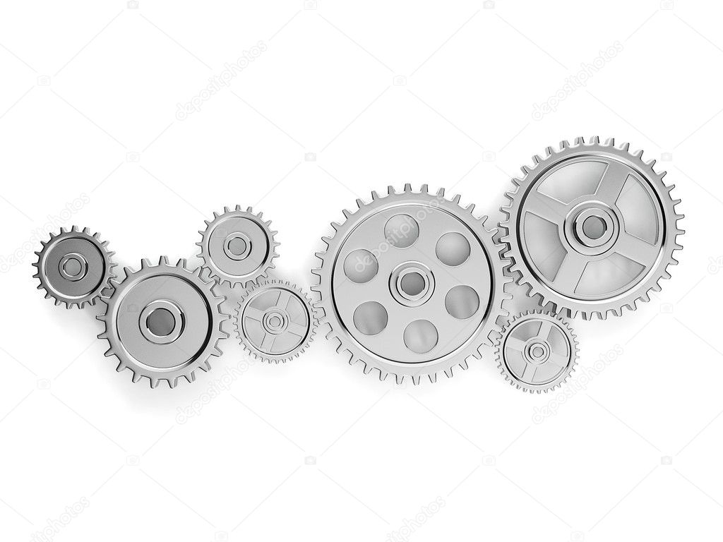 3d illustration: the mechanism. Group gears in working order