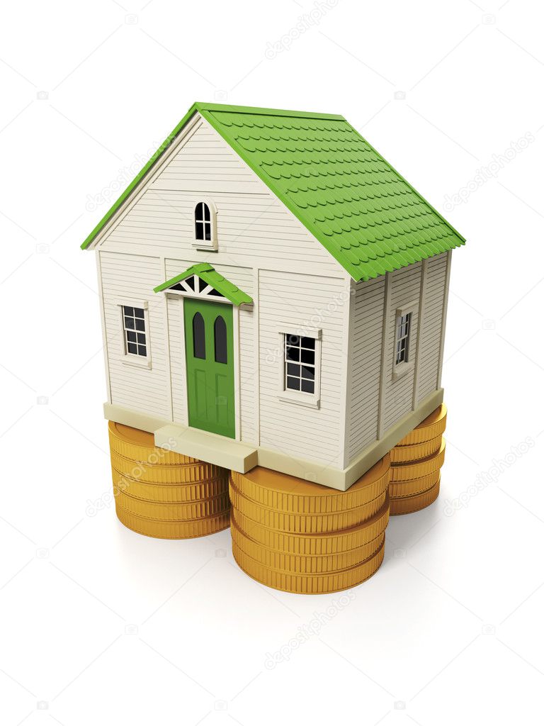 3d illustration: the purchase of a property sale. The house stan