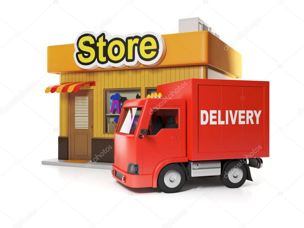 3d illustration: Shop and delivery. Free delivery from store