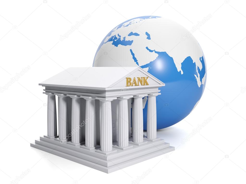 3d illustration: Online bank. Internet banks worldwide