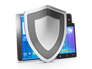 Protecting mobile devices from hacking and viruses. The group of clipart