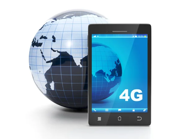 Land and mobile phone. 4g speed internet in all the earth — Stock Photo, Image