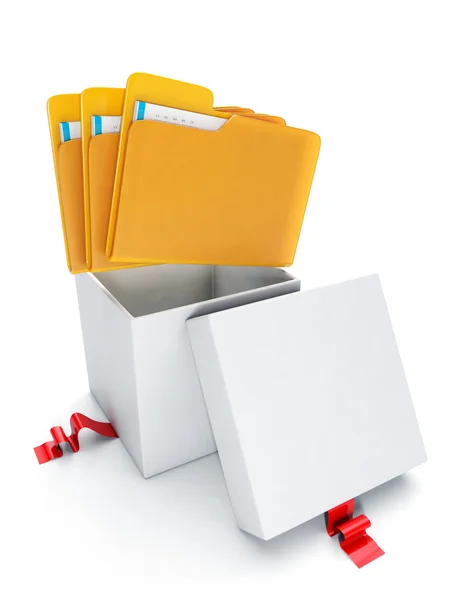 Group folders out of the open box. gift files — Stock Photo, Image