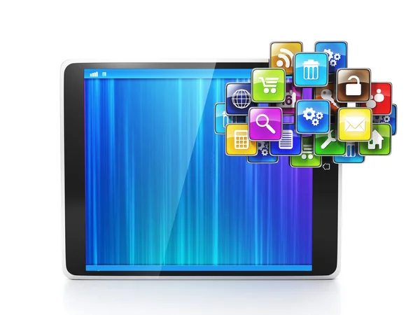 Cloud icon out of the tablet. creating applications — Stock Photo, Image