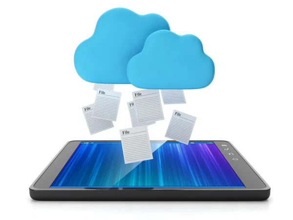 Tecnologías Cloud. La tableta toma un grupo de archivos —  Fotos de Stock