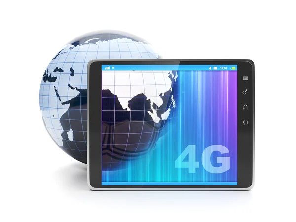 High speed internet 4g. Tablet PC and the model of the earth on — Stock Photo, Image