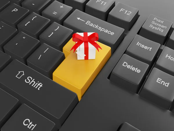 Computer technology. Keyboard with a gift Enter key to send a gi — Stock Photo, Image