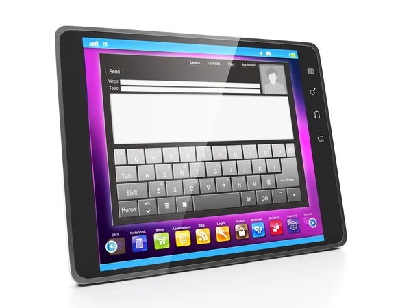 Comunicación en redes sociales vía tablet. Tablet ordenador clo — Foto de Stock