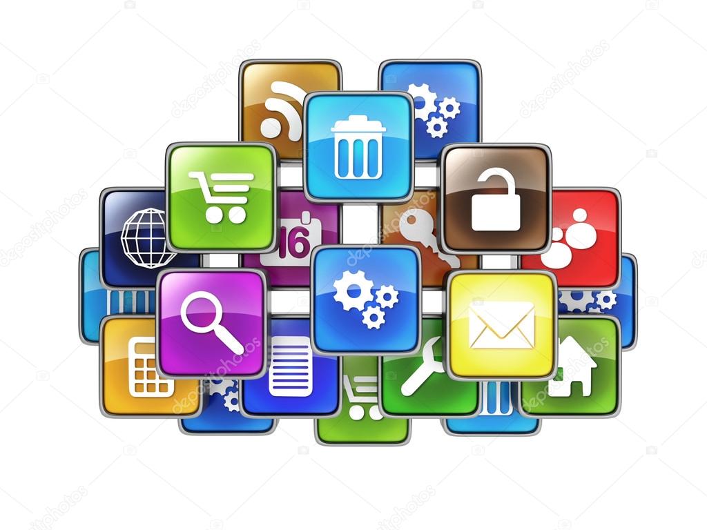 Group of mobile applications in the form of icons drawn in the c