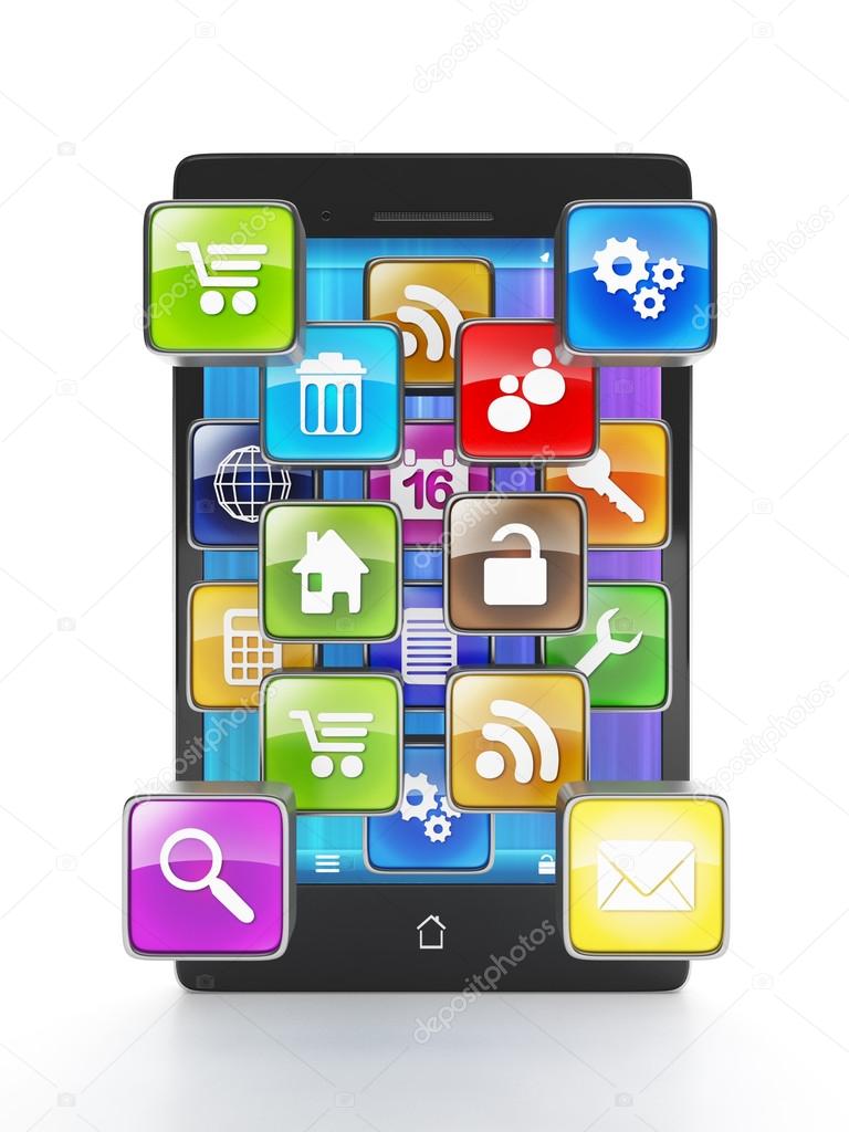 Download apps for your mobile phone. Mobile phone and a group of