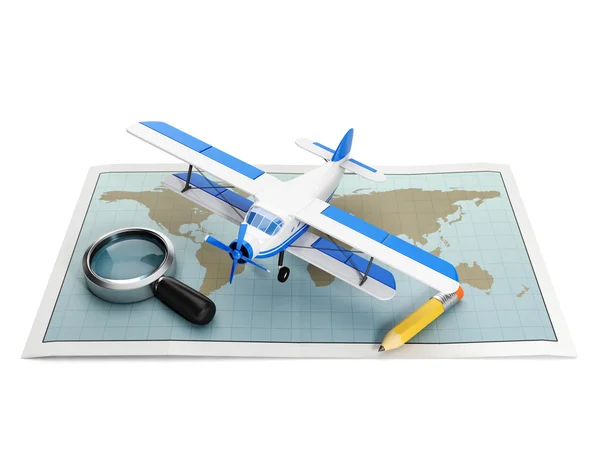 Round trip. Illustration with plane and map on a white backgroun — Stock Photo, Image