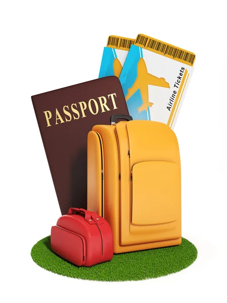 Sign trip. Illustration of a group of suitcases and a plane tick — Stock Photo, Image
