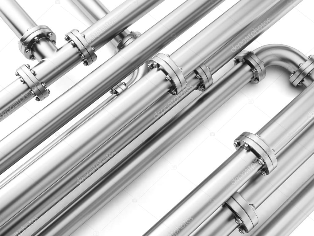 Group metal pipe on a white background close-up.