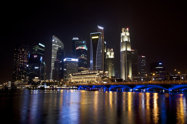 Singapore, Republic of Singapore - September 9, 2012: Singapore skyline view of the financial district from the Esplanade-Theatres on the bay.
