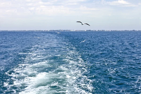 Golven achteruit een boot — Stockfoto