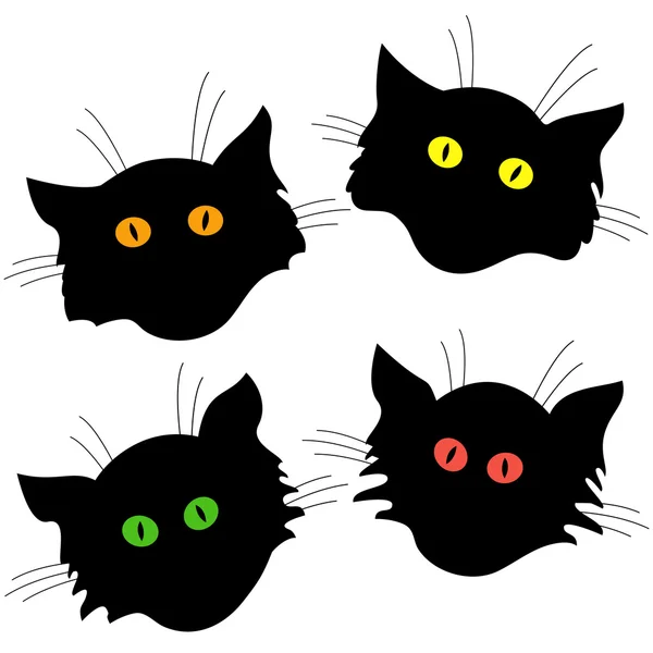 Vier Katzenkopf schwarze Silhouetten — Stockvektor