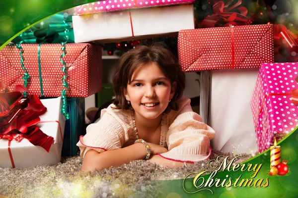 Kids with their christmas presents — Stock Photo, Image