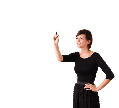 genç kadın wihteboard üzerinde çizim