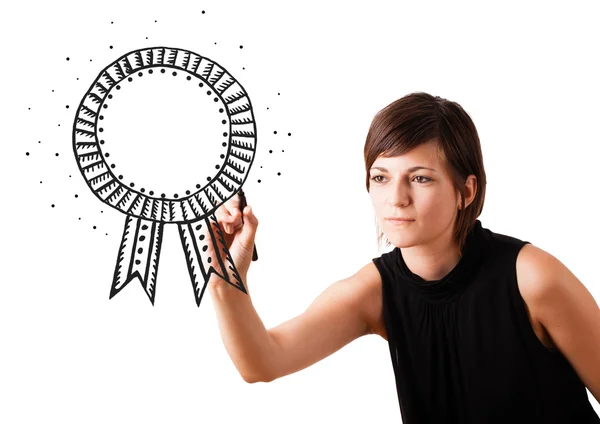 Mujer joven dibujando una cinta en pizarra —  Fotos de Stock