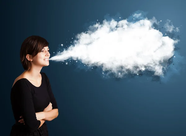 Young woman with abstract cloud — Stock Photo, Image