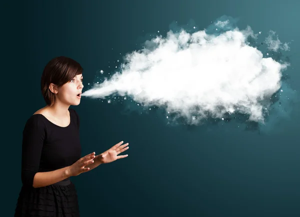 Young woman with abstract cloud — Stock Photo, Image