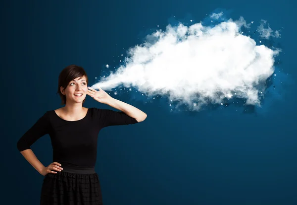 Young woman with abstract cloud — Stock Photo, Image