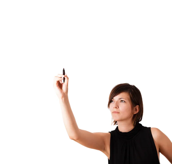 Mujer joven dibujando en el wihteboard — Foto de Stock