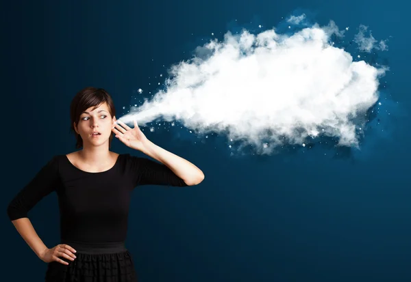Young woman with abstract cloud — Stock Photo, Image