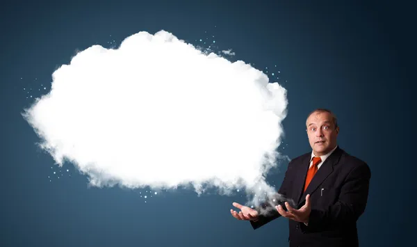 Businessman presenting abstract cloud copy space — Stock Photo, Image