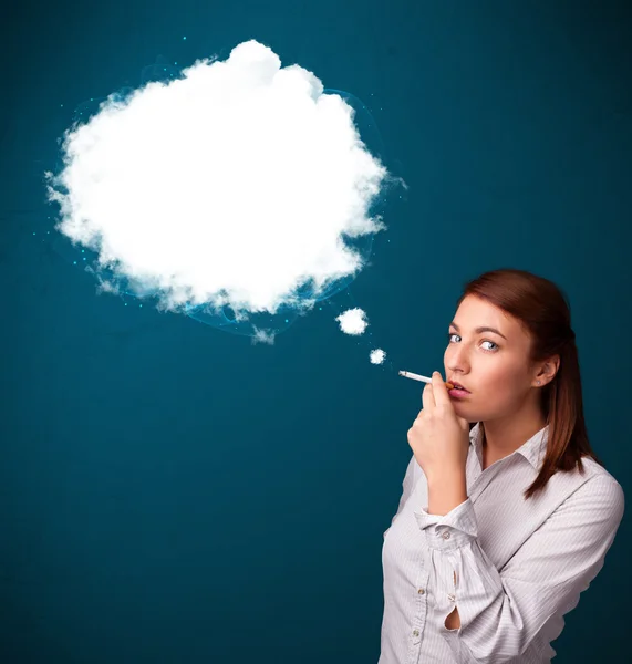 Young woman smoking unhealthy cigarette with dense smoke — Stock Photo, Image