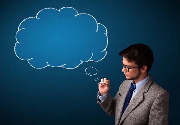 Young man smoking cigarette with idea cloud — Stock Photo, Image