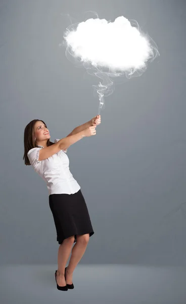 Beautiful lady holding cloud — Stock Photo, Image
