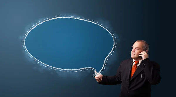 businessman making phone call and presenting speech bubble copy