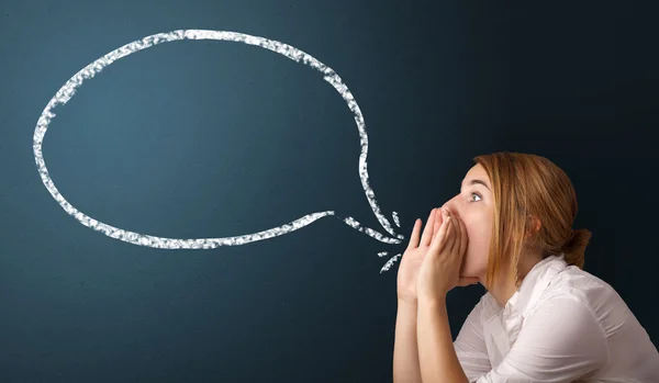 Young woman with modern speech bubble — Stock Photo, Image