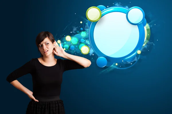 Young woman with abstract modern speech bubble — Stock Photo, Image