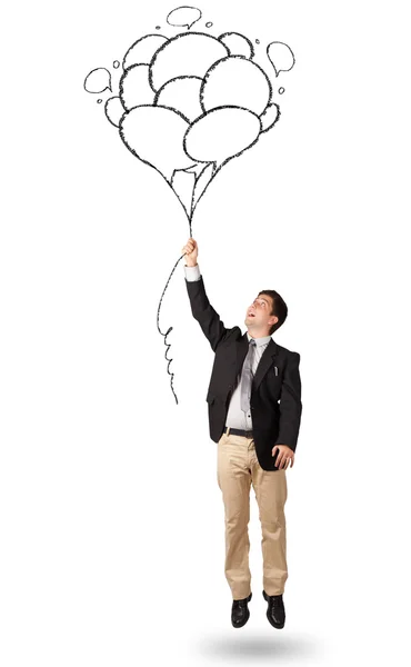 Homem feliz segurando balões desenho — Fotografia de Stock