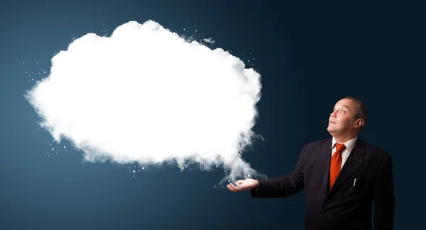 Businessman presenting abstract cloud copy space — Stock Photo, Image