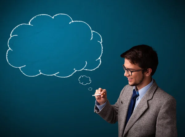 Young man smoking cigarette with idea cloud — Stock Photo, Image