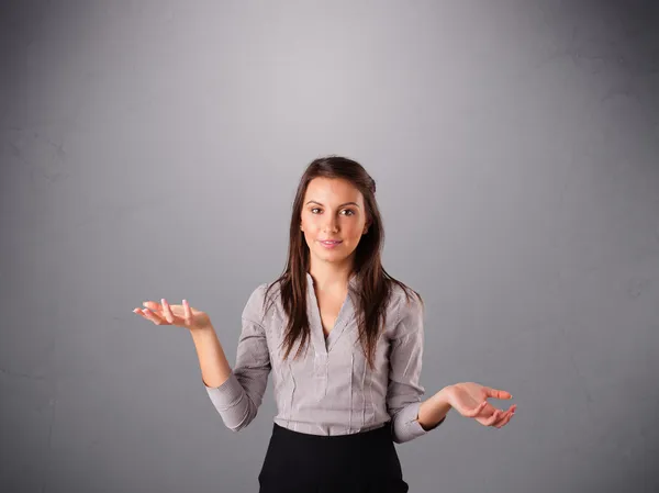 Beautiful young lady juggling with copy space — Stock Photo, Image