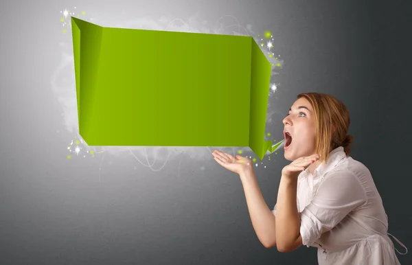 Young woman with modern speech bubble — Stock Photo, Image