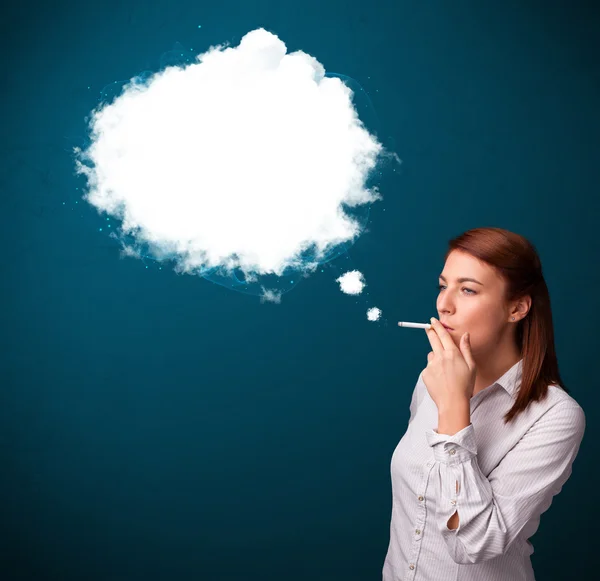 Young woman smoking unhealthy cigarette with dense smoke — Stock Photo, Image