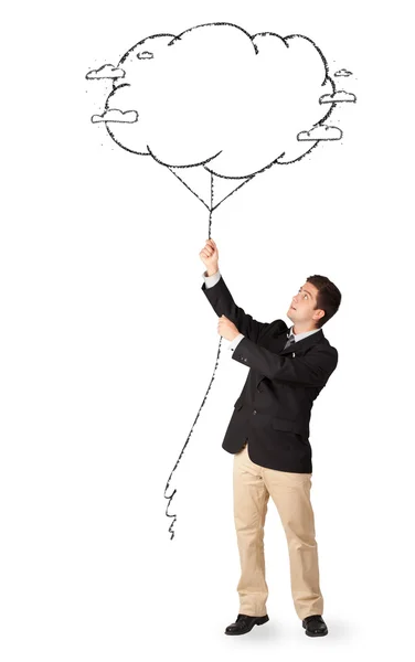 Handsome man holding cloud balloon drawing — Stock Photo, Image